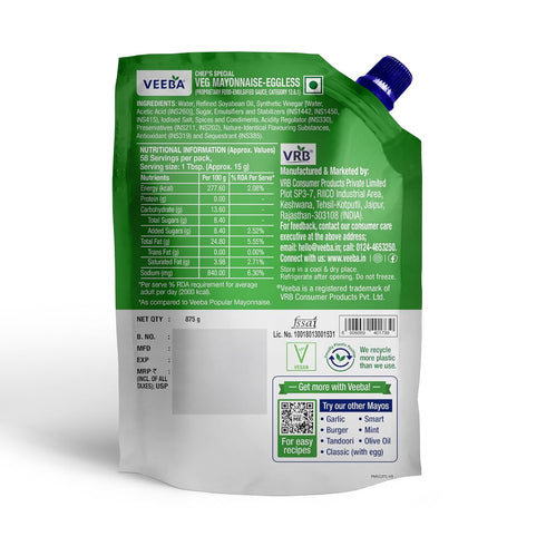 Veeba 875g Eggless Mayonnaise Pouch