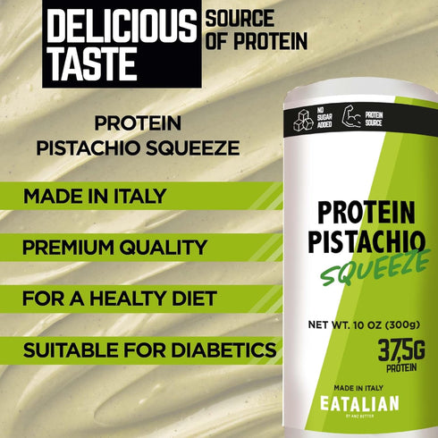 10 oz/300g EATALIAN by AMZ BETTER Protein Pistachio Flavoured Topping, Sweet Protein Cream in Squeezer, Made in Italy