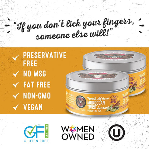 Sauce Goddess Moroccan Twist Fresh Spice Blend, Vegan All-Natural, Gluten Free, 2 (1.75g) Tin Cans