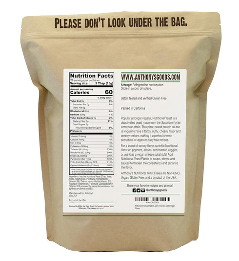 1 lb, Anthony's Premium Nutritional Yeast Flakes, Fortified, Gluten Free, Non GMO, Vegan