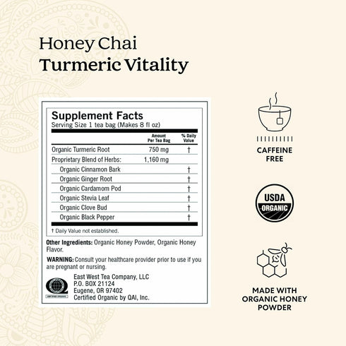 16 Pack (4 Packs) Yogi Tea Honey Chai Turmeric Vitality Tea - Tea Bags per - Organic Tea to Support Overall Health