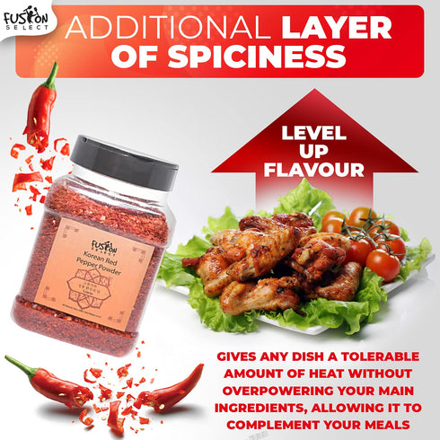 Fusion Select Korean Premium Non-GMO Gluten Free Red Chili Pepper Flakes Powder, Crushed Red Pepper Premium Gochugaru For Kimchi Seasoning, Chicken, Pork, Fish, Vegetables Hot Pepper Flakes (12 Oz)