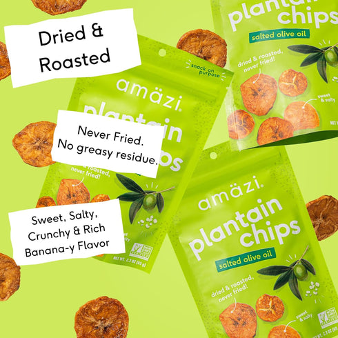 (6 Pack) Amaezi Foods | Dried & Roasted Salted Olive Oil Plantain Chips | All Natural Mini Travel Crunchy Dried Fruit