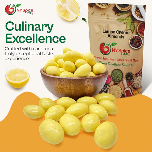 3 NY Spice Shop Lemon Creme Chocolate Covered Almonds - Pound Candied Creamy Crunchy Flavored Almonds Bulk For Birthday