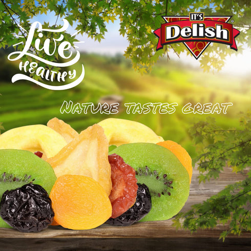 2 lbs (32 Oz) Dried Mixed Fruit with Prunes by It's Delish, Jumbo Container | Snack Mix of Prunes, Apricots, Plums