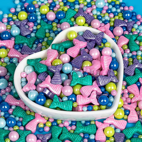 Decorating,130g/4.58oz, Summer Mermaid Sprinkles, Edible Pearl Sprinkle for Cake Blue Green Purple Pearls Mix Baking