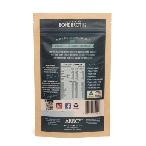 ABBCo 100% Australian Beef Bone Broth Concentrated Freeze-Dried Powder, Natural Beef Flavor, Gluten and Dairy Free