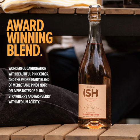 750 ml Chateau del ISH Sparkling Non Alcoholic Rose, Award Winning Non-Alcoholic Spirits, Gluten Free, Low Calorie