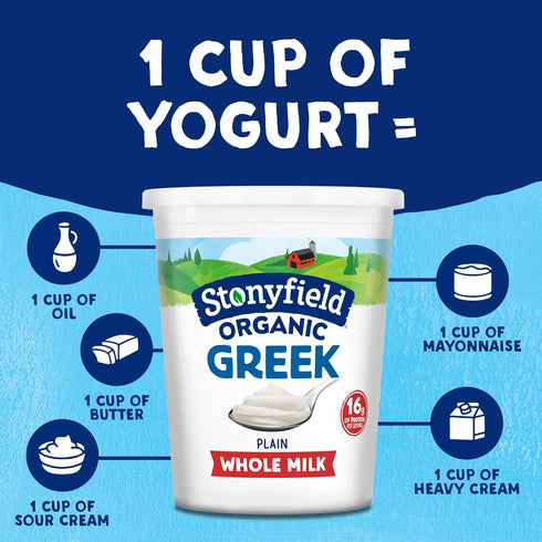 Stonyfield Organic (16g), 30 Oz Greek Whole Milk Yogurt, Plain, High in Protein Multiserving Snack & Cooking