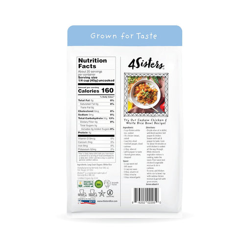 4Sisters (2 lb) - Organic Long Grain White Rice - Grown in USA - Sustainably Grown - Women Owned - Farm to Table
