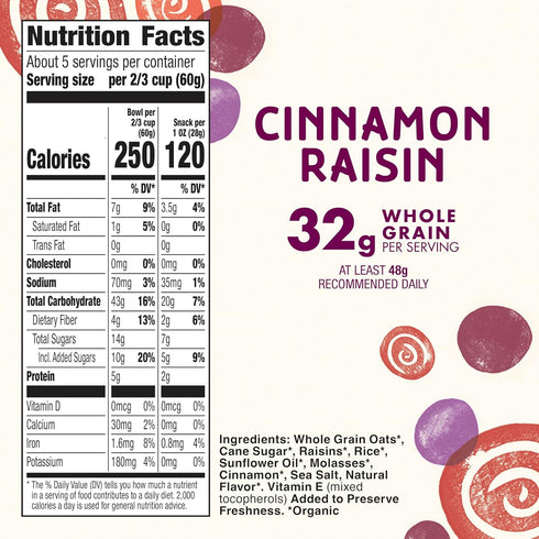 11 oz Cascadian Farm Organic Granola, Cinnamon Raisin Cereal, Resealable Pouch