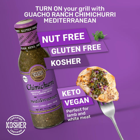 Gaucho Ranch Chimichurri Sauce Mediterranean | Chimichurri Seasoning Mix of Parsley, Basil, Garlic and Thyme | Adobo Sauce Gluten Free, Keto, Vegan | Ideal for Meat - 12.5oz
