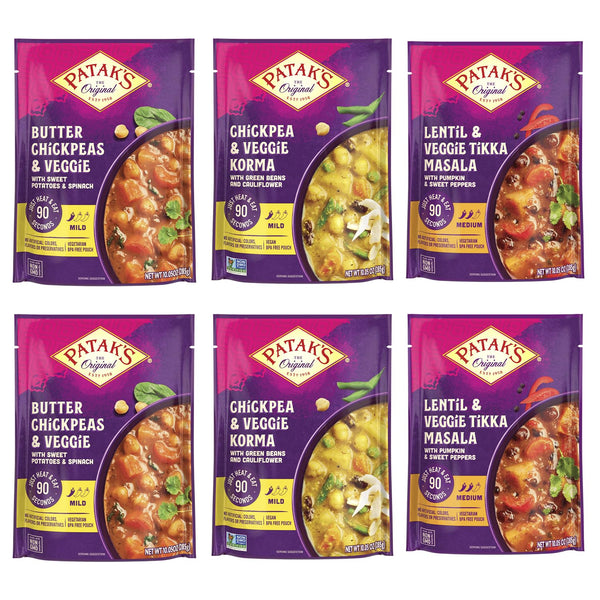 Patak's Ready-to-Eat Meals Variety Pack, Butter Chickpeas, Veggies, Chickpea, Veggie Korma, Lentil,