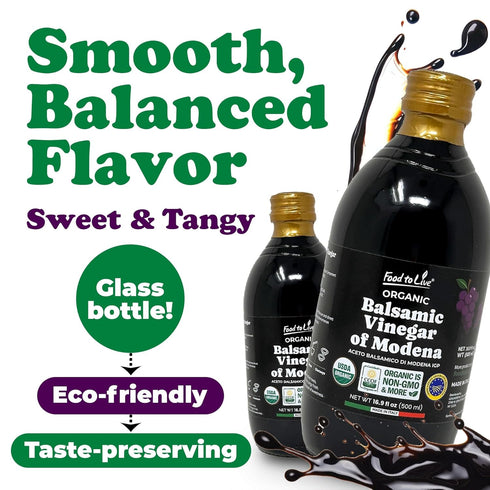 500 ml (Pack 1) Food To Live Organic Balsamic Vinegar of Modena, Italian, Unfiltered, Unpasteurized, Aceto Balsamico di