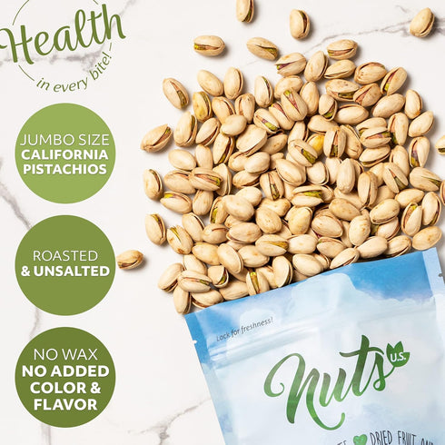 (2 LBS) NUTS U.S. California Pistachios | Roasted & Salted | No Wax, No Added Color or Flavor | NON-GMO and Natural |