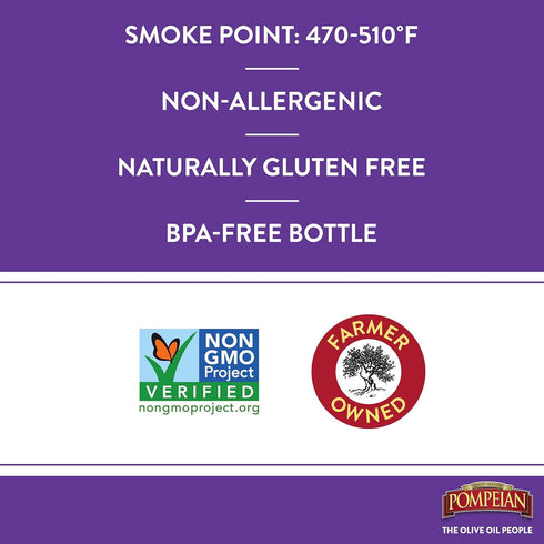 Pompeian 100% Grapeseed Oil - Light Flavor, Perfect for High-Heat Cooking, Deep Frying and Baking, 68 FL. OZ.