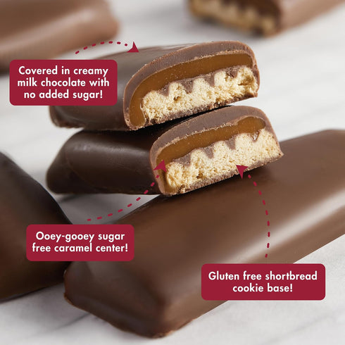 (8 Count ChocZero Milk Chocolate Caramel & Shortbread Candy Bars No Added Sugar, High Fiber, Gluten Free, Keto Friendly