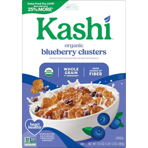 17.2oz (1 (Pack 4) Kashi Breakfast Cereal, Organic, Whole Grain, Blueberry Clusters, Box Box)