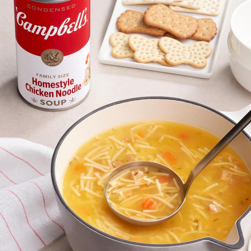 22.2 oz (12 Pack) Campbells Condensed Homestyle Chicken Noodle Soup, Family Size Can