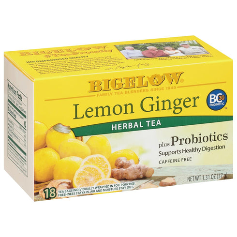 Bigelow Tea Lemon Ginger plus Probiotics Herbal Tea, Caffeine Free Tea with