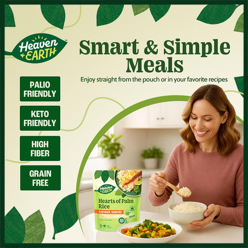 9 oz (2 Pack) Gusset Heaven & Earth Hearts of Palm Rice, | Ready to Eat | Pouch | Low-Carb, Keto & Paleo Friendly