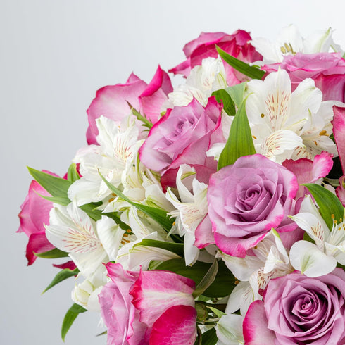 Benchmark Bouquets - Delightful Roses & Alstroemeria (Glass Vase Included) - Fresh Flowers for Delivery - Gift