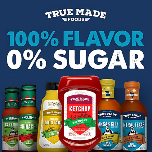 30, (18.5 oz, 3 Pack) True Made Foods - No Sugar Added Ketchup - Condiment Squeeze Bottles Made with Fruit and Veggies