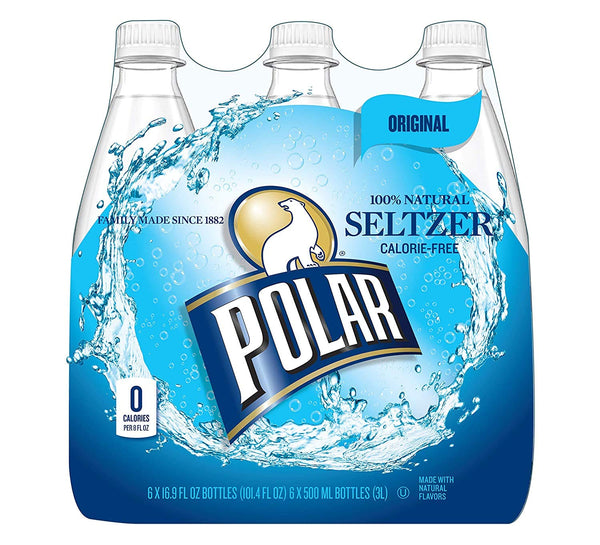 Polar Seltzer Polar 100% Natural Calorie-Free Seltzer Water, 500ml (16.9oz) Bottles (Original, Pack of