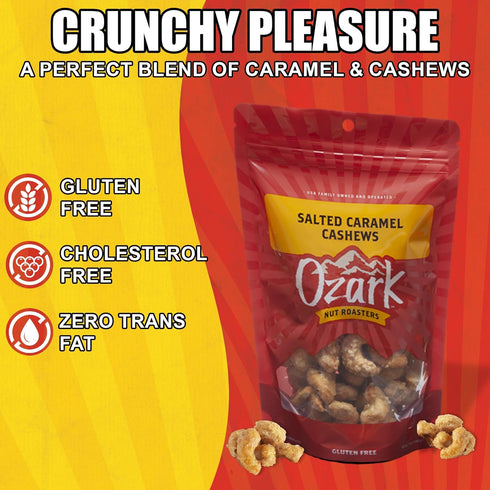 OZARK (7 oz) NUT ROASTERS, Salted Caramel Cashews, Flavored Snack Nuts, Gluten-Free Gourmet Candied Cashews, Blend