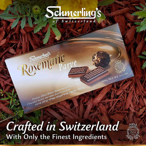 3.5oz (Pack 5) Schmerling's Rosemarie Parve Swiss Chocolate - Praline Filled Bitter-Sweet - Made in Switzerland