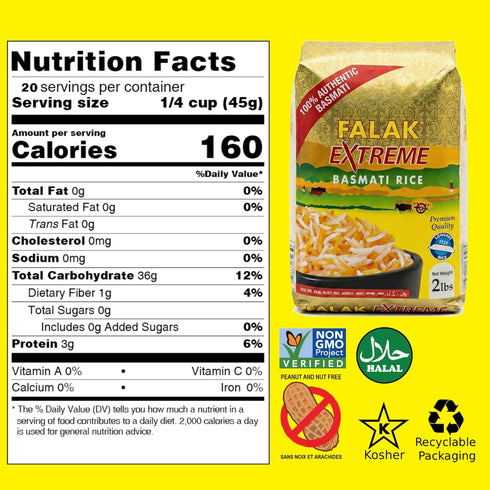 2lb- Falak Extreme Basmati Rice Extra Long Basmati Rice - Resealable Bag - Naturally Aromatic, Aged, Flavorful