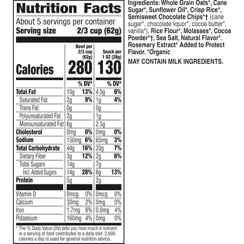 11 oz Cascadian Farm Organic Chocolate Chip Cookie Granola, Whole Grain and Fiber