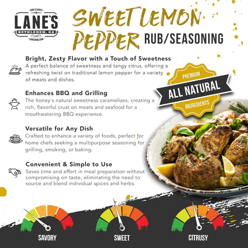 2 Lbs Lane's Sweet Lemon Pepper Seasoning, All-Natural Lemon Seasoning Blend with Citrus, Lemon Pepper Powder