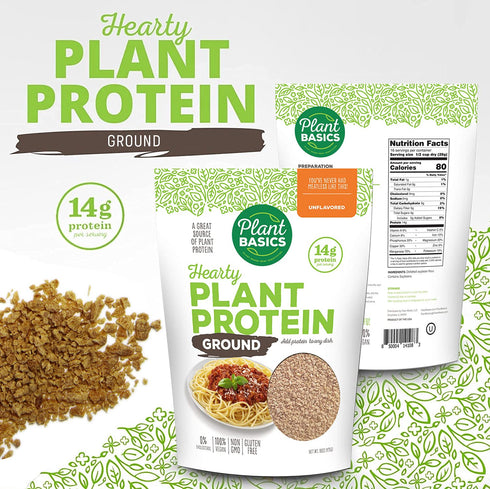 1 lb, Plant Basics - Hearty Plant Protein - Unflavored Ground, Non-GMO, Gluten Free, Low Fat, Low Sodium, Vegan, Meat