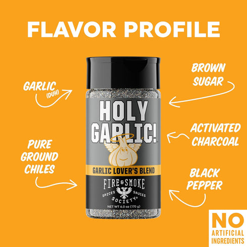 6 oz Fire & Smoke Society Holy Garlic All Purpose Seasoning | BBQ Rubs for Smoking and Grilling | Chicken, Pork