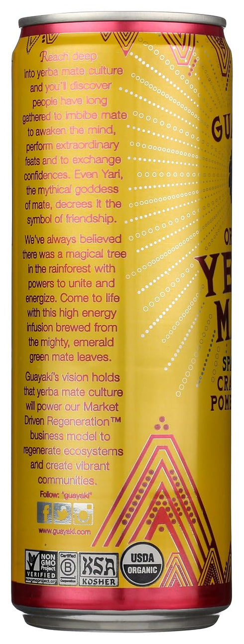 12 Oz, 80mg Guayak Yerba Mate, Sparkling Energy Drink Alternative, Organic Cranberry Pomegranate Flavor, Natural