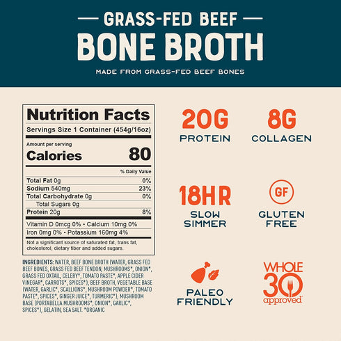 16 oz., Pack 4, 100% Bare Bones Beef Bone Broth for Cooking and Sipping, of Grass-Fed, Protein and Collagen Rich, Keto