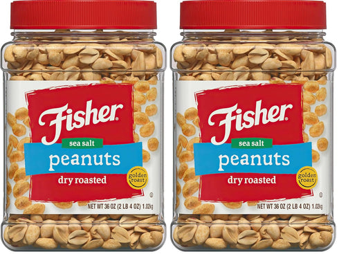 Fisher Snack Sea Salt Dry Roasted Peanuts, 36 Ounces, No Artificial Colors