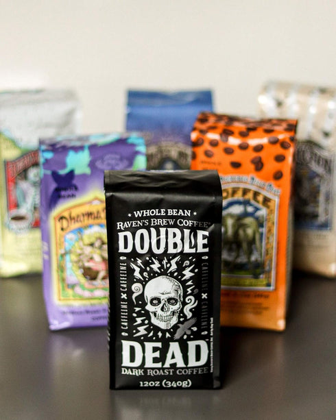 2lb Raven's Brew Coffee High Caffeine Coffee Dark Roast Whole Bean Double Dead
