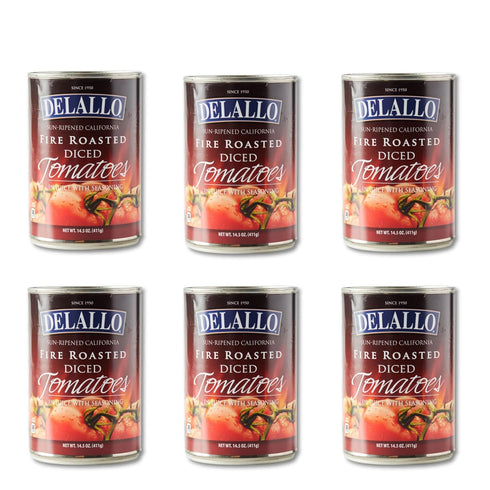 DeLallo Fire-Roasted Diced Tomatoes, Sweet Smoky Flavor, Packed in Light Juice, Chunky