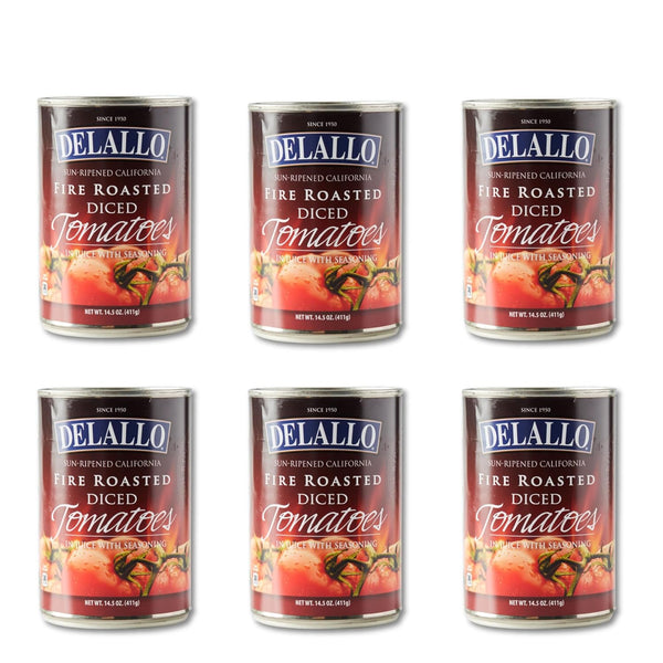 DeLallo Fire-Roasted Diced Tomatoes, Sweet Smoky Flavor, Packed in Light Juice, Chunky