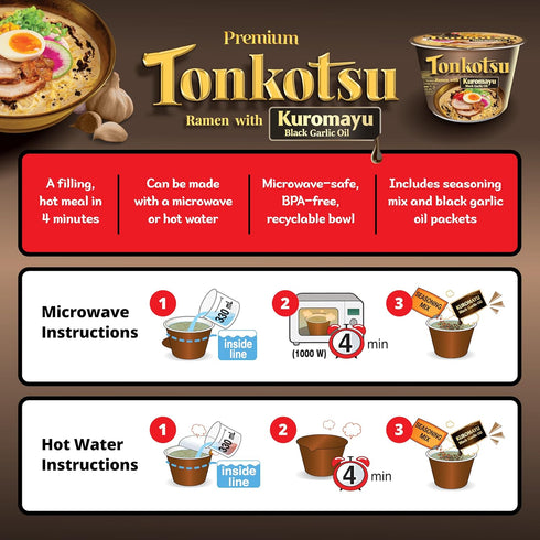 3.56 (Pack 6) Nongshim Tonkotsu Ramen with Kuromayu Noodle Big Bowl, Ounce