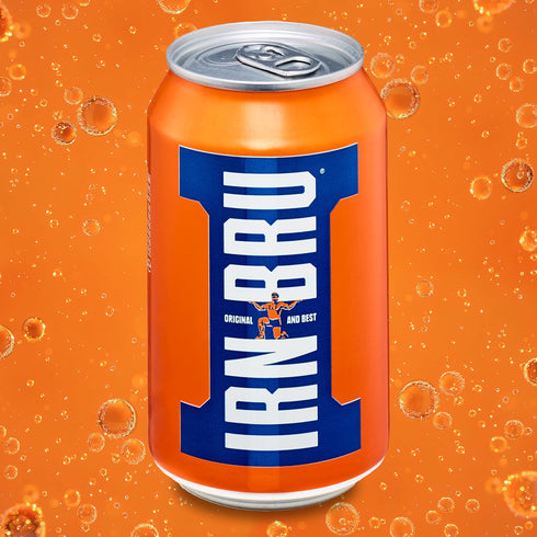 32 11.1 oz Pack 24 IRN-BRU Original Scottish Sparkling Soda, Citrus Flavored Carbonated Drink - Sparkling Flavored Soft