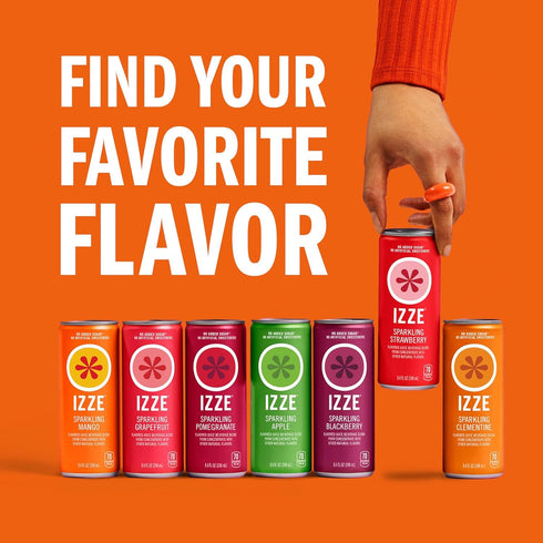 Sunset Pack, 8.4 Oz (Pack 24) IZZE Sparkling Juice Beverage Blend, Variety Clementine, Peach, Cherry Lime, Pomegranate
