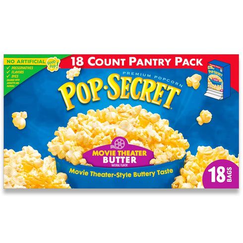 Pop Secret Popcorn, Movie Theater Butter, 3.0 Ounce Microwave Bags, 18 Count