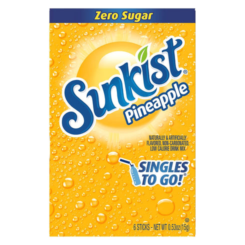6 (Pack 6) Sunkist Singles-To-Go Drink Mix, Pineapple, Non-Carbonated, Low-Calorie, Zero Sugar, CT in each box