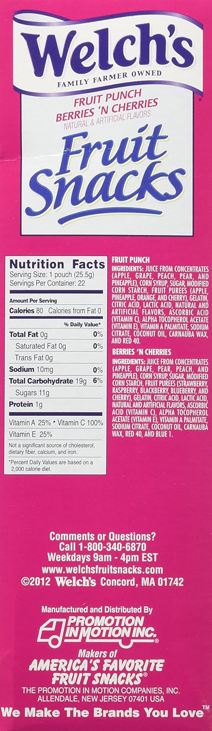 22 0.9 oz Welch's Fruit Snacks Pouches - Fruit Punch & Berries 'n Cherries