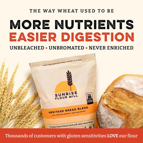 2.0 lbs Sunrise Flour Mill Heritage Organic Bread Flour Blend - | Organic Unbleached Bread Flour Easy to Digest