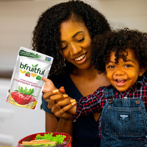 0.56 oz Packets, 12 Pack bfruitful Freeze-Dried Strawberry Banana, Freeze Dried Fresh Fruit Bites, Gluten Free, Vegan