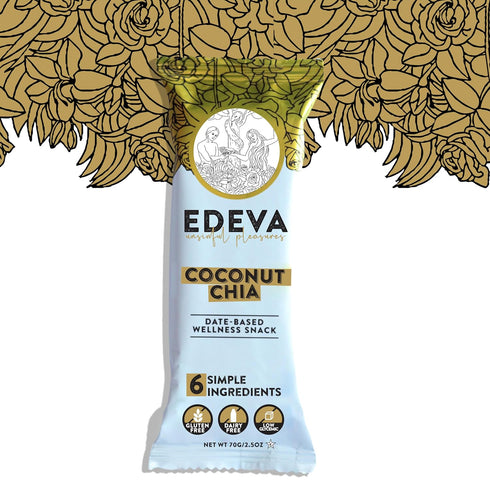 EDEVA Unsinful Pleasures 2.5oz 12 Count Date Based Wellness Snack Barts, bar - (Coconut Chia)